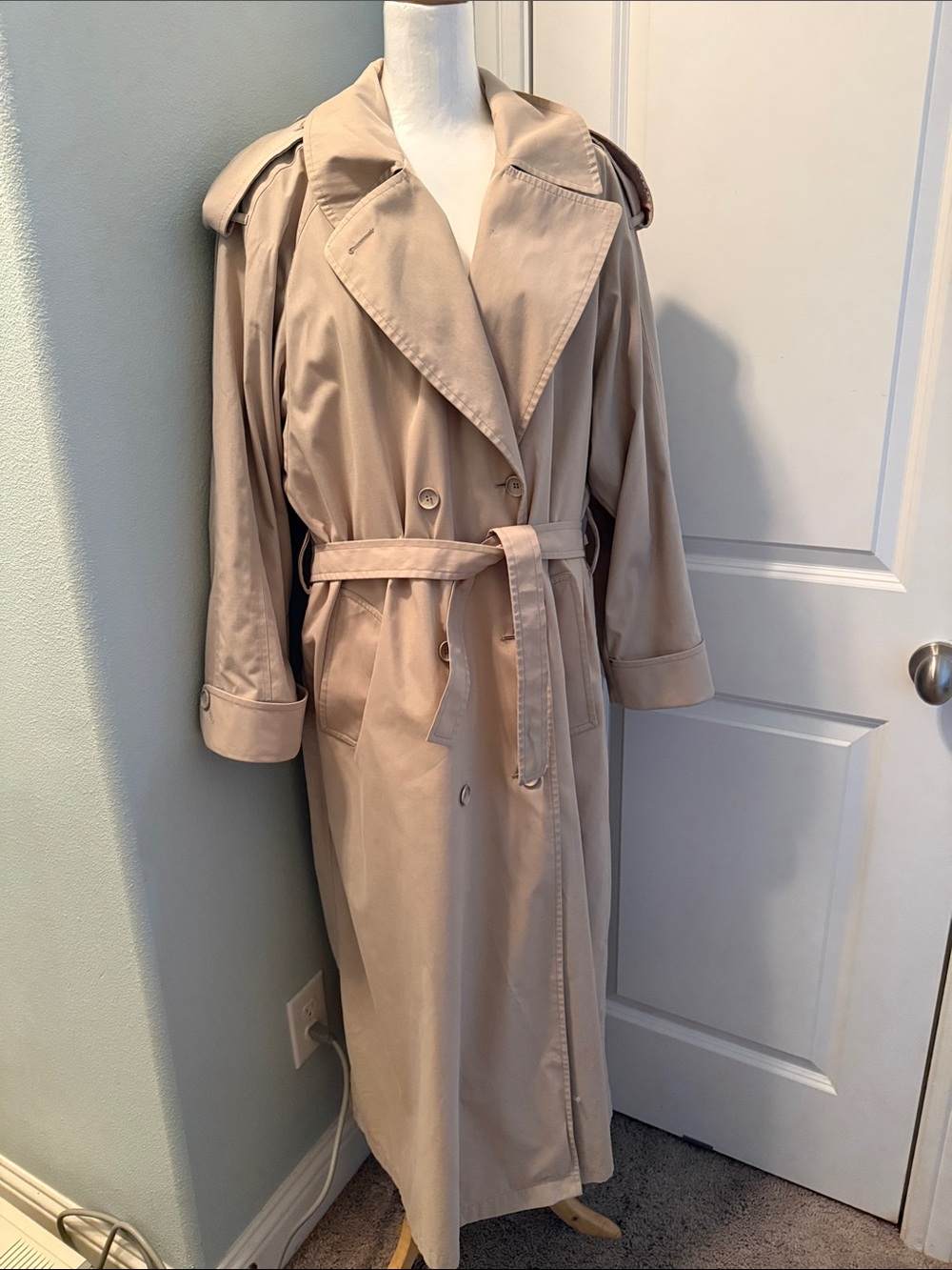 London Fog Vintage Beige Long Trench Coat with Belt